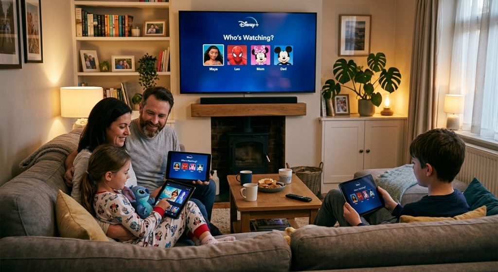 Family sharing Disney Plus account across multiple devices simultaneously