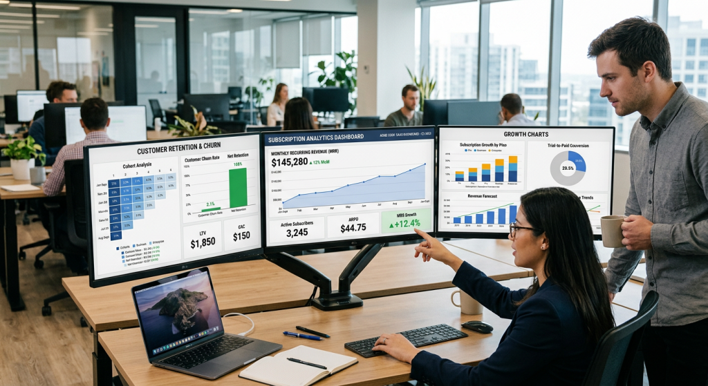 ecommerce subscription platform analytics dashboard showing revenue metrics