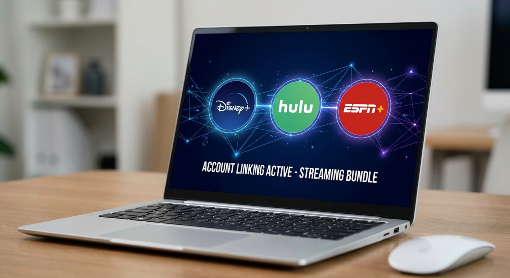 How to link Disney accounts showing Disney , Hulu, and ESPN connection interface