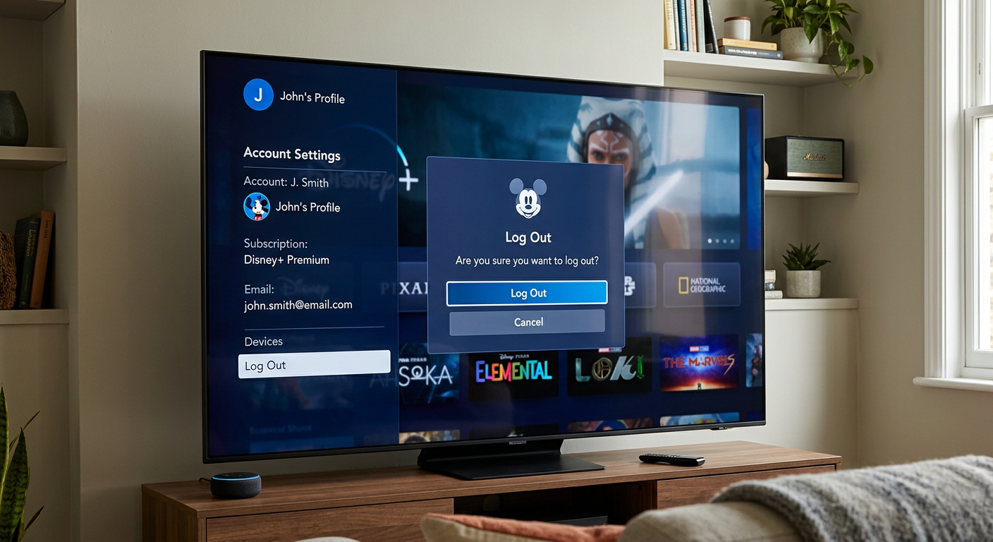 Disney Plus log out confirmation screen on smart TV interface