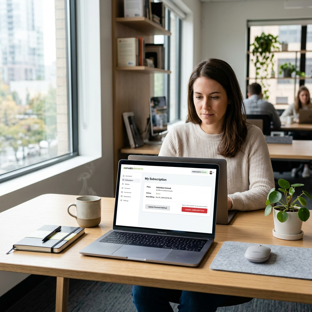 cancel Envato subscription dashboard showing account management interface