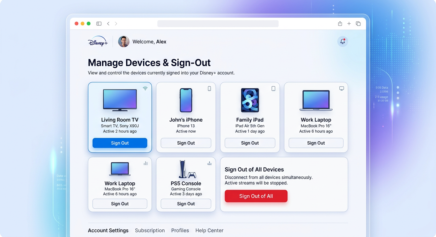 Disney Plus device limits showing how accounts can be shared across authorized devices