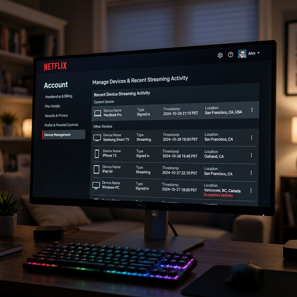 Netflix account activity log showing when someone logs in to your account