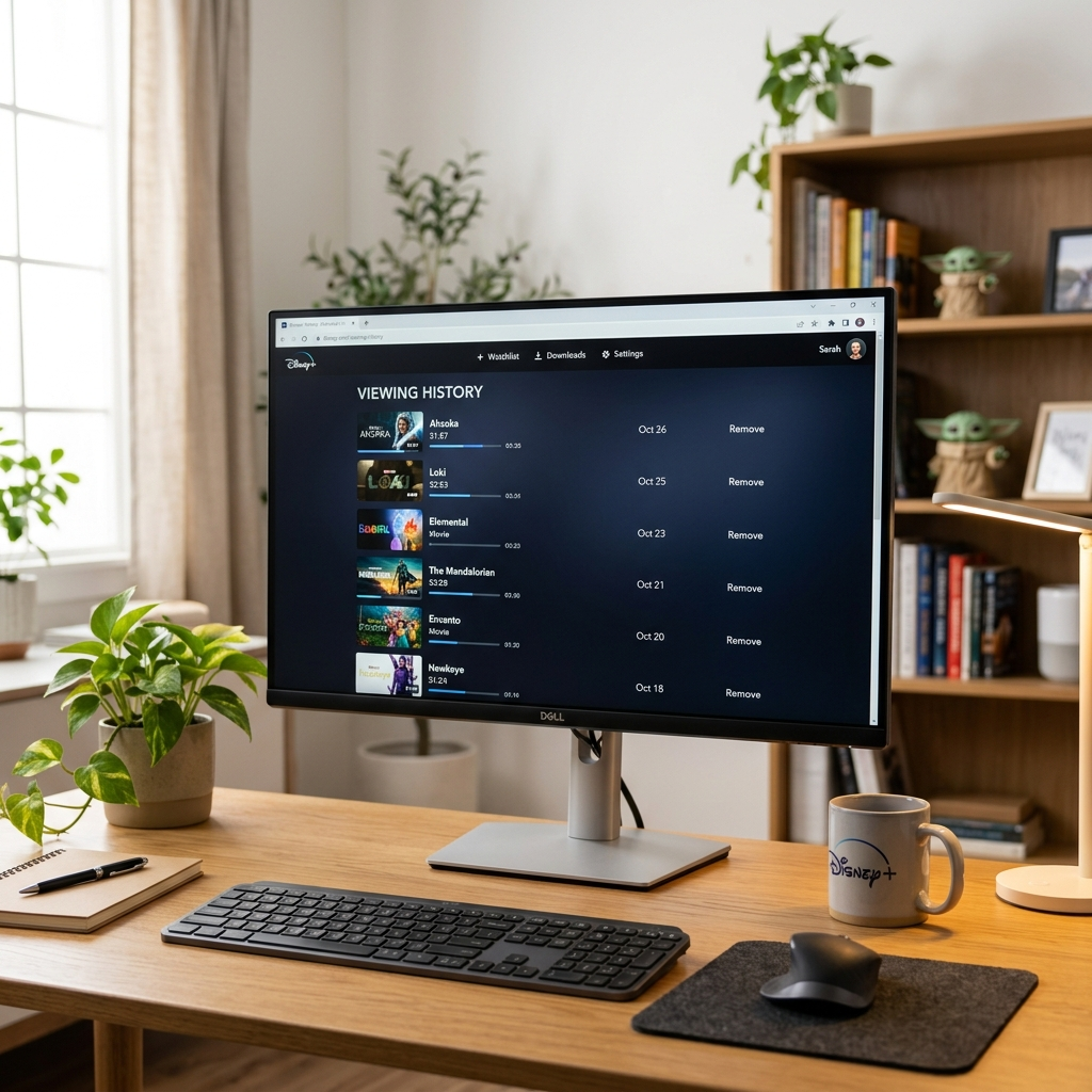 Desktop browser showing Disney Plus watch history removal process