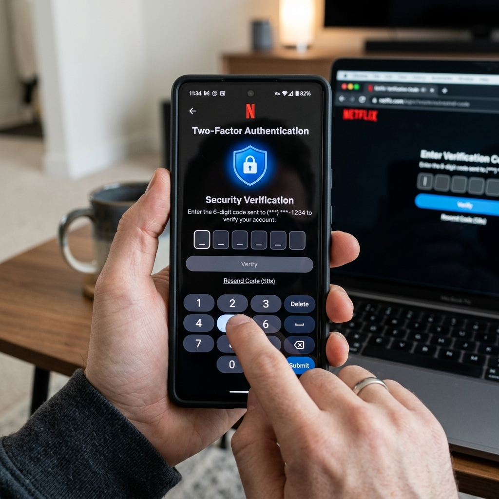 Netflix two-factor authentication preventing unauthorized logins when someone tries accessing account