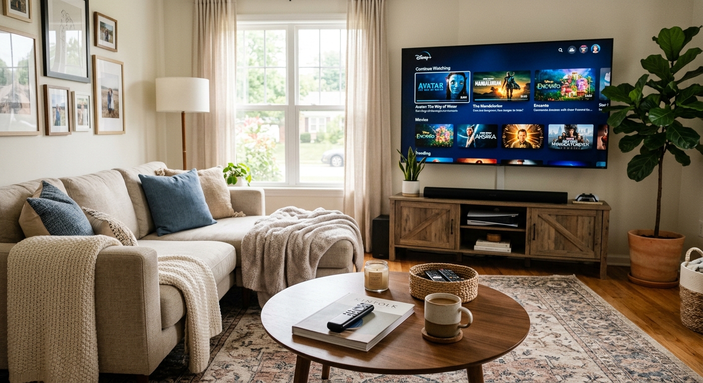 Smart TV displaying Disney Plus for watch history management