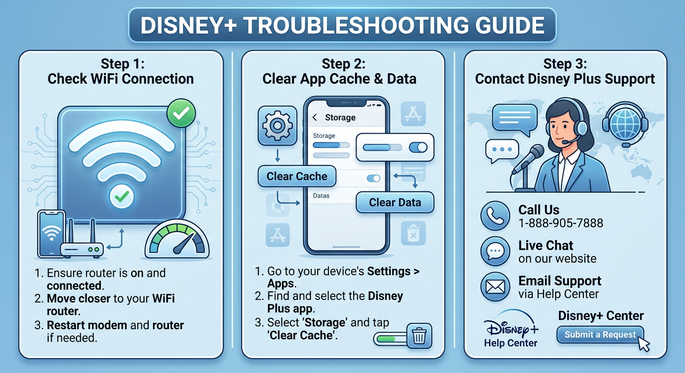 Disney Plus log out troubleshooting guide with connectivity and cache solutions
