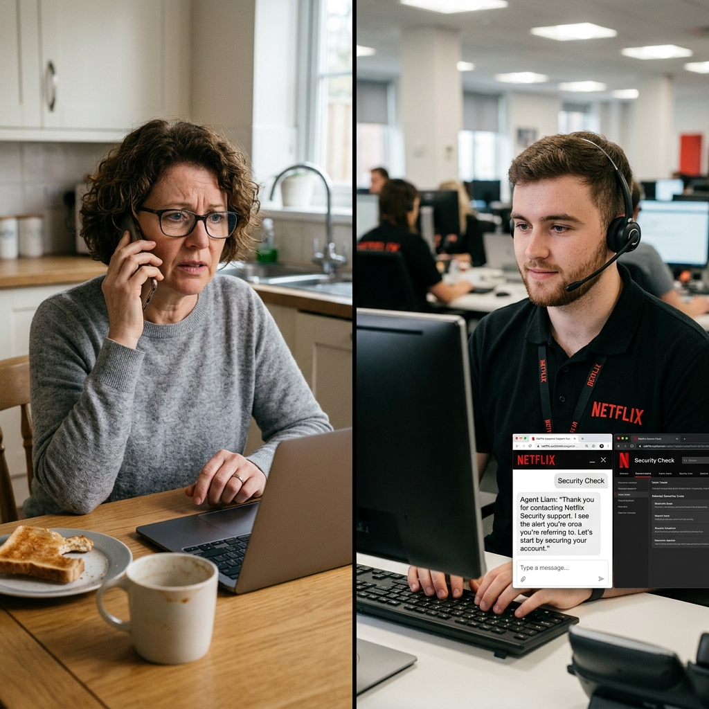 Netflix support helping user after detecting someone logging into their account