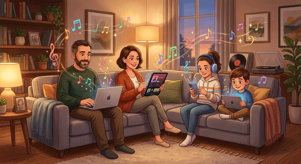 Can I share my Apple Music subscription with family members using multiple devices