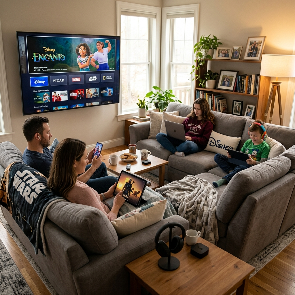 Disney plus number of devices streaming simultaneously on TV tablet phone laptop