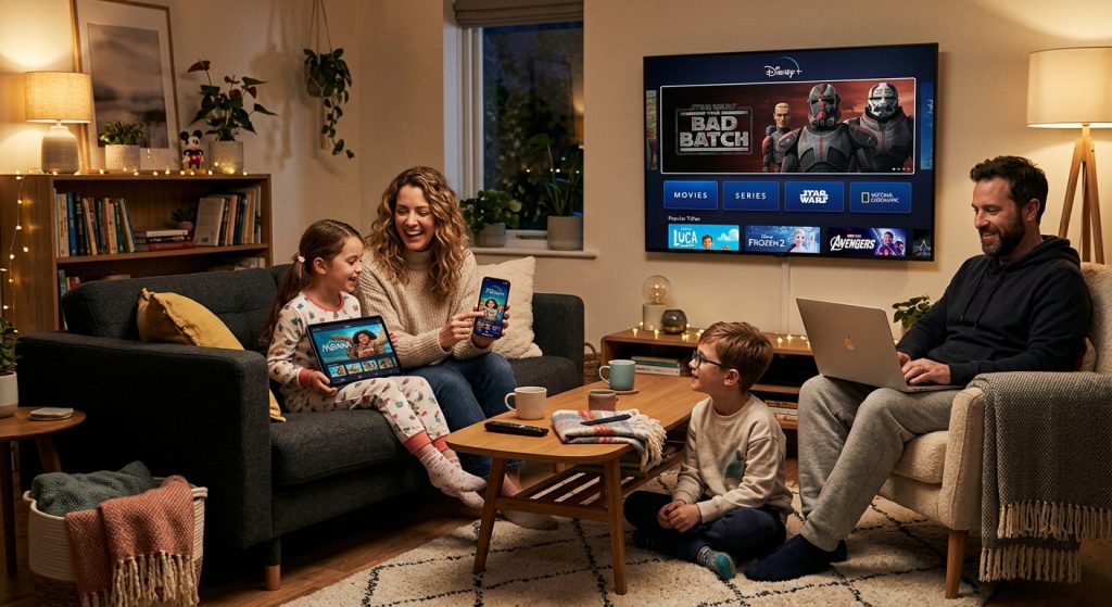 Multiple devices logged into Disney Plus showing how many devices can stream simultaneously