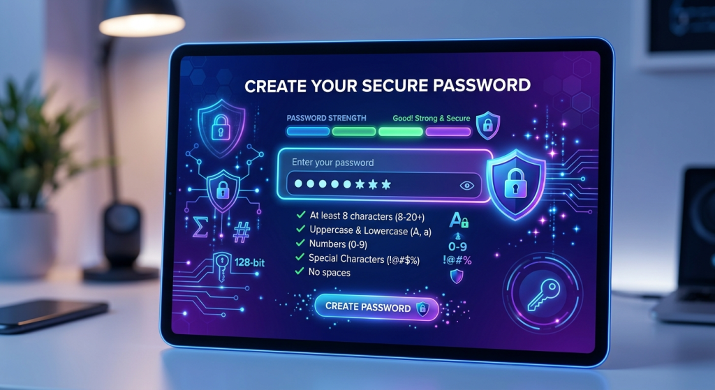 DisneyPlus password creation interface showing security strength meter