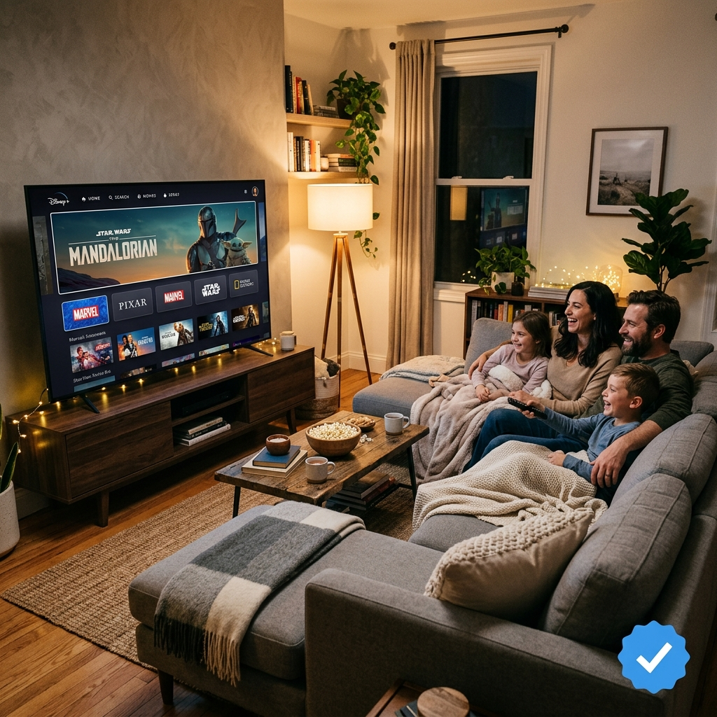 Disney Plus verify household streaming setup in family living room