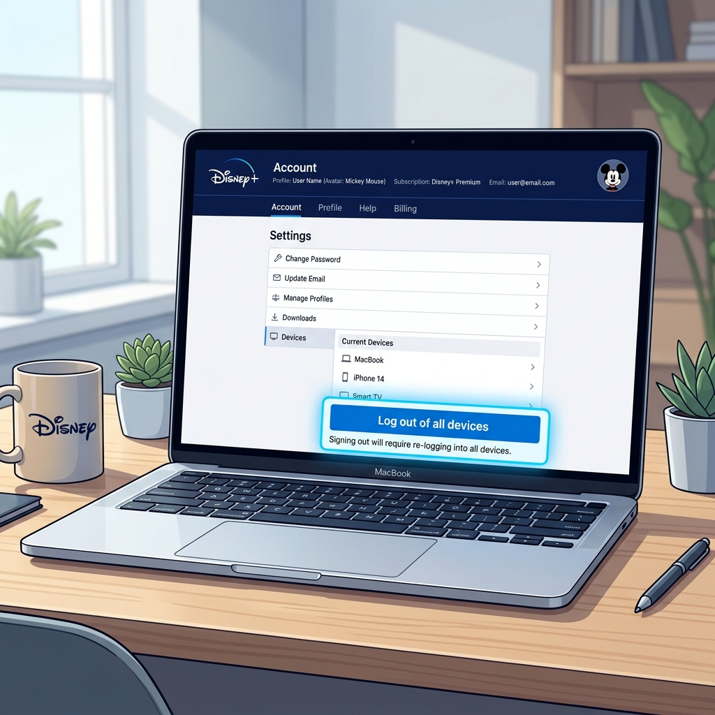 can you remotely log out of disney plus account settings screen