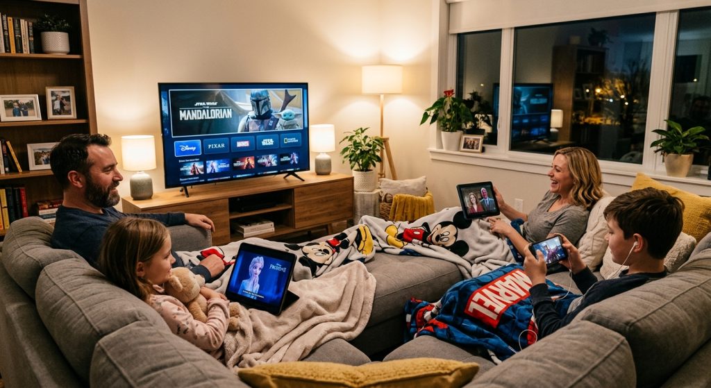 Share play Disney Plus family streaming on multiple devices simultaneously