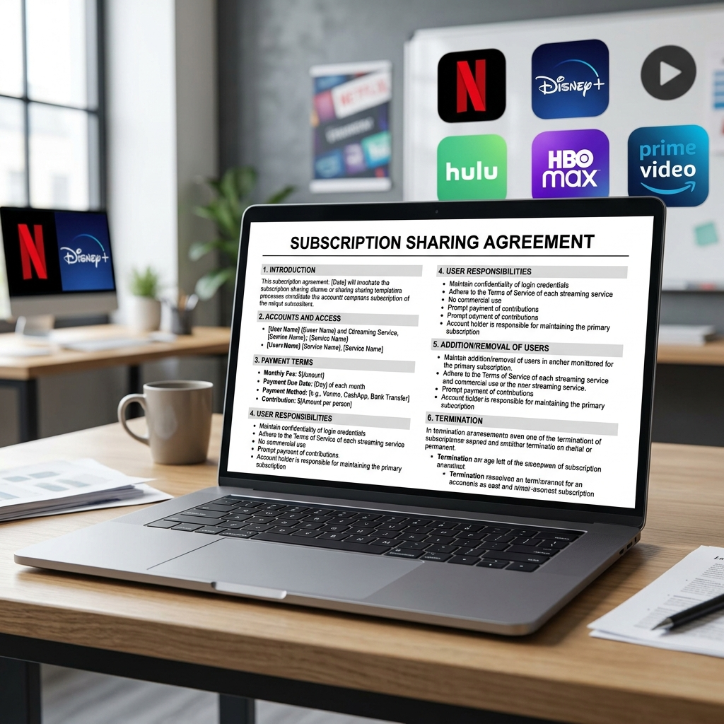 Share subscription agreement template on laptop screen with payment terms