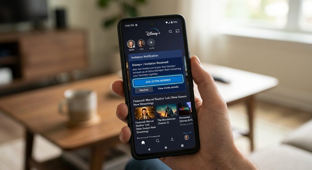 Disney Plus invite an extra member screen showing invitation button