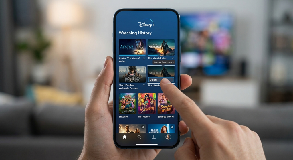 How to clear Disney Plus watch history on mobile app interface