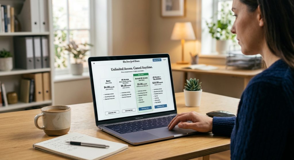 Best deal on NY Times digital subscription pricing tiers comparison chart