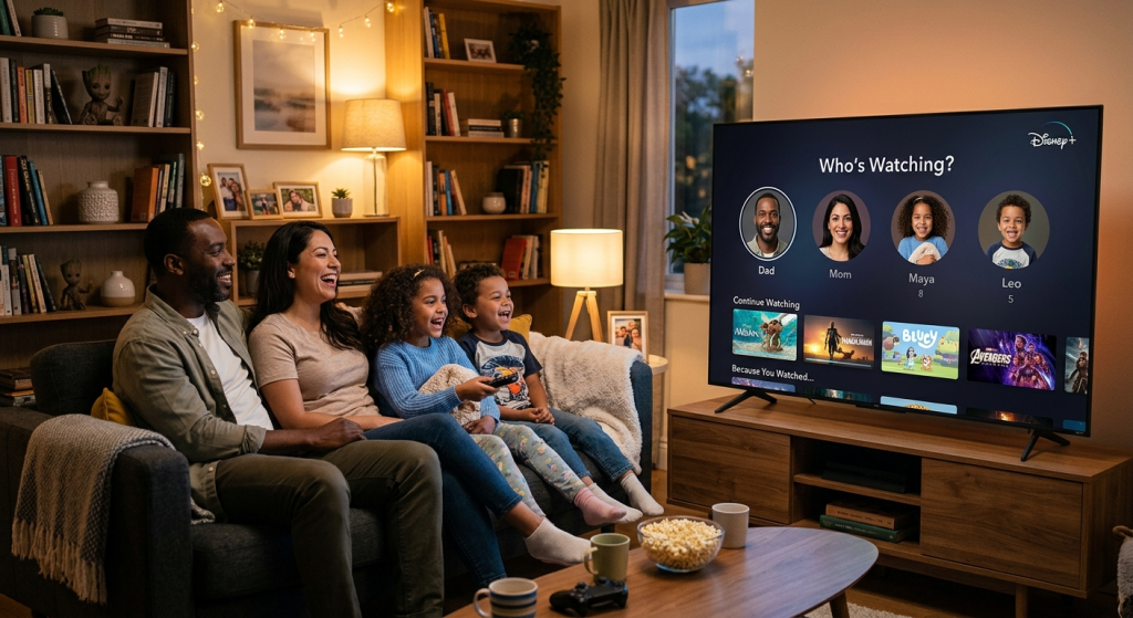 Disney one household rule compliant family streaming together at home