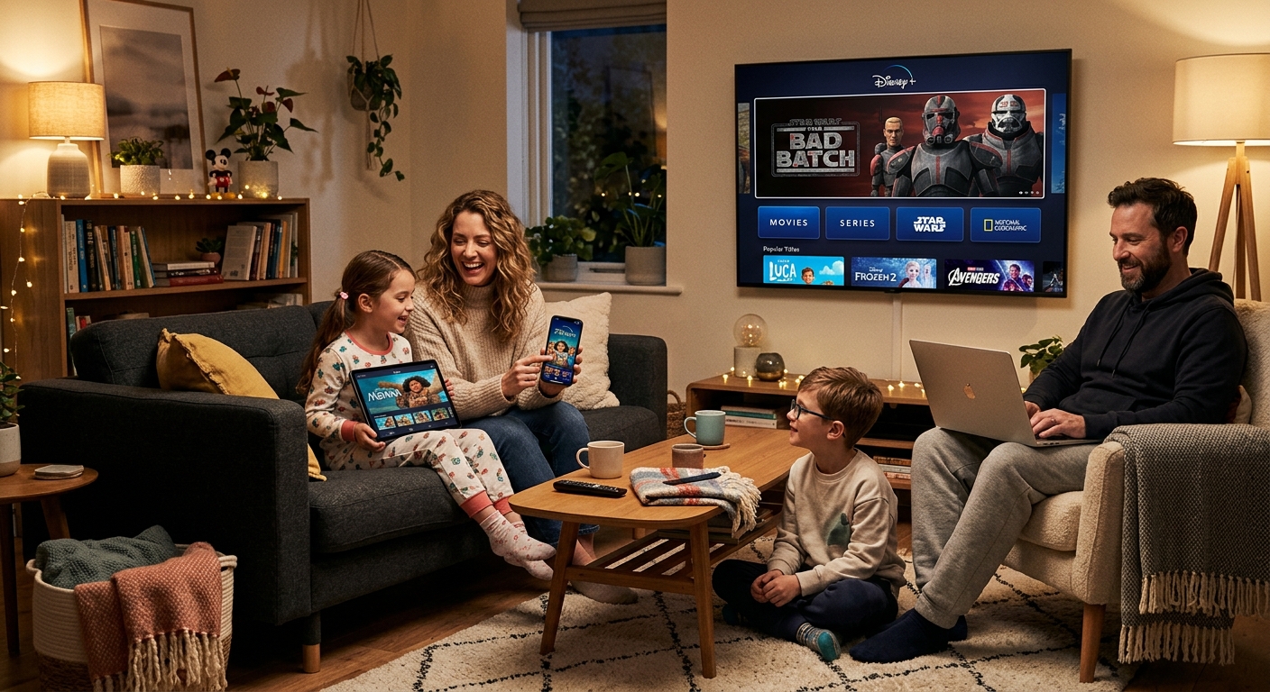 Multiple devices logged into Disney Plus showing how many devices can stream simultaneously