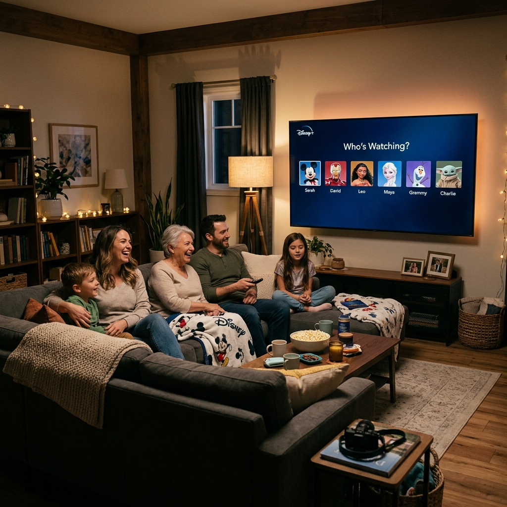 Can you share a Disney Plus account with family members watching together