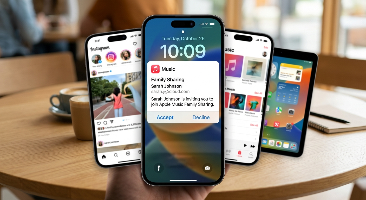 Apple Music family subscription invitation notification on iPhone screen