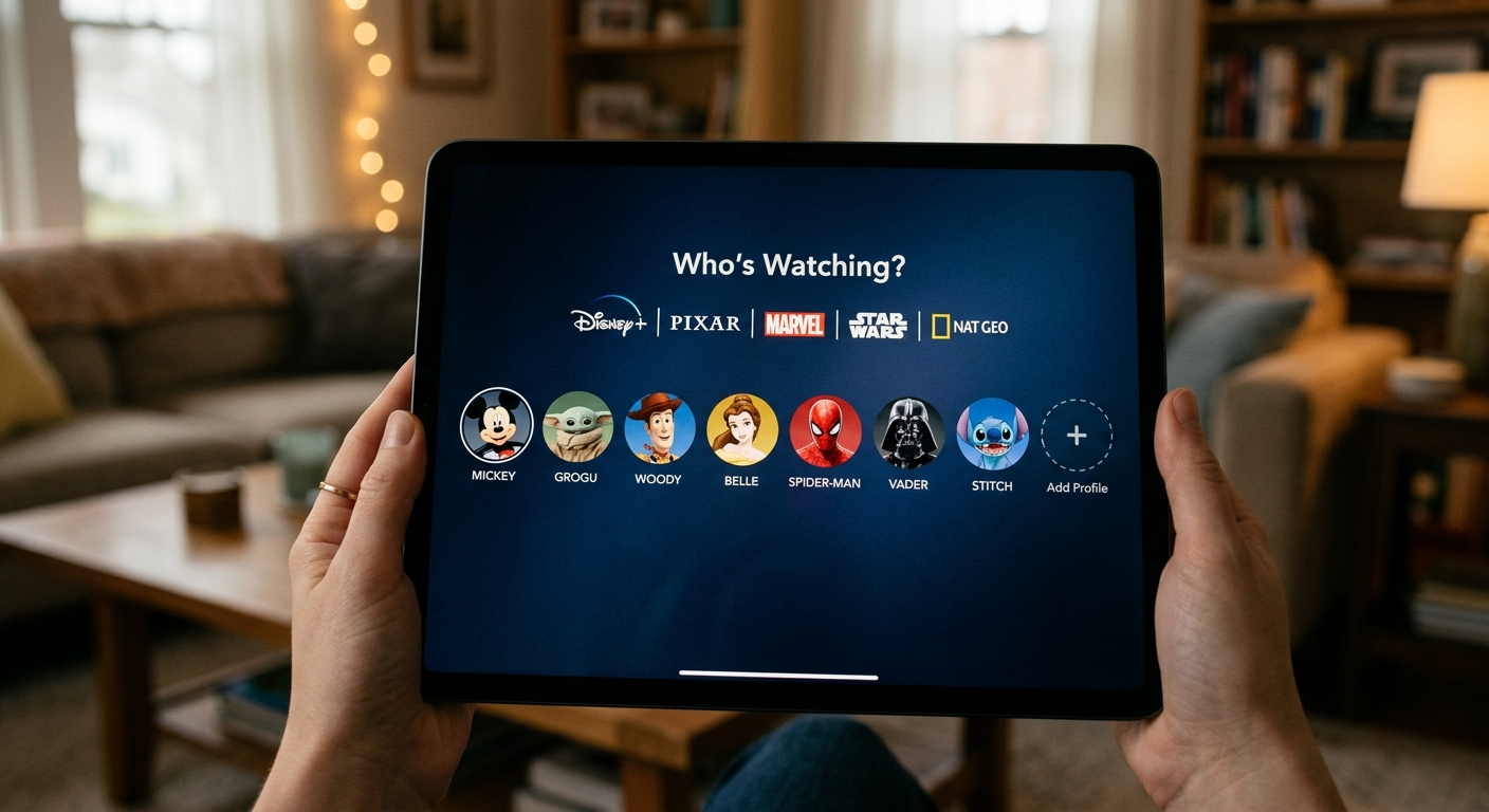Disney Plus profile sharing setup screen showing how to share play with multiple users