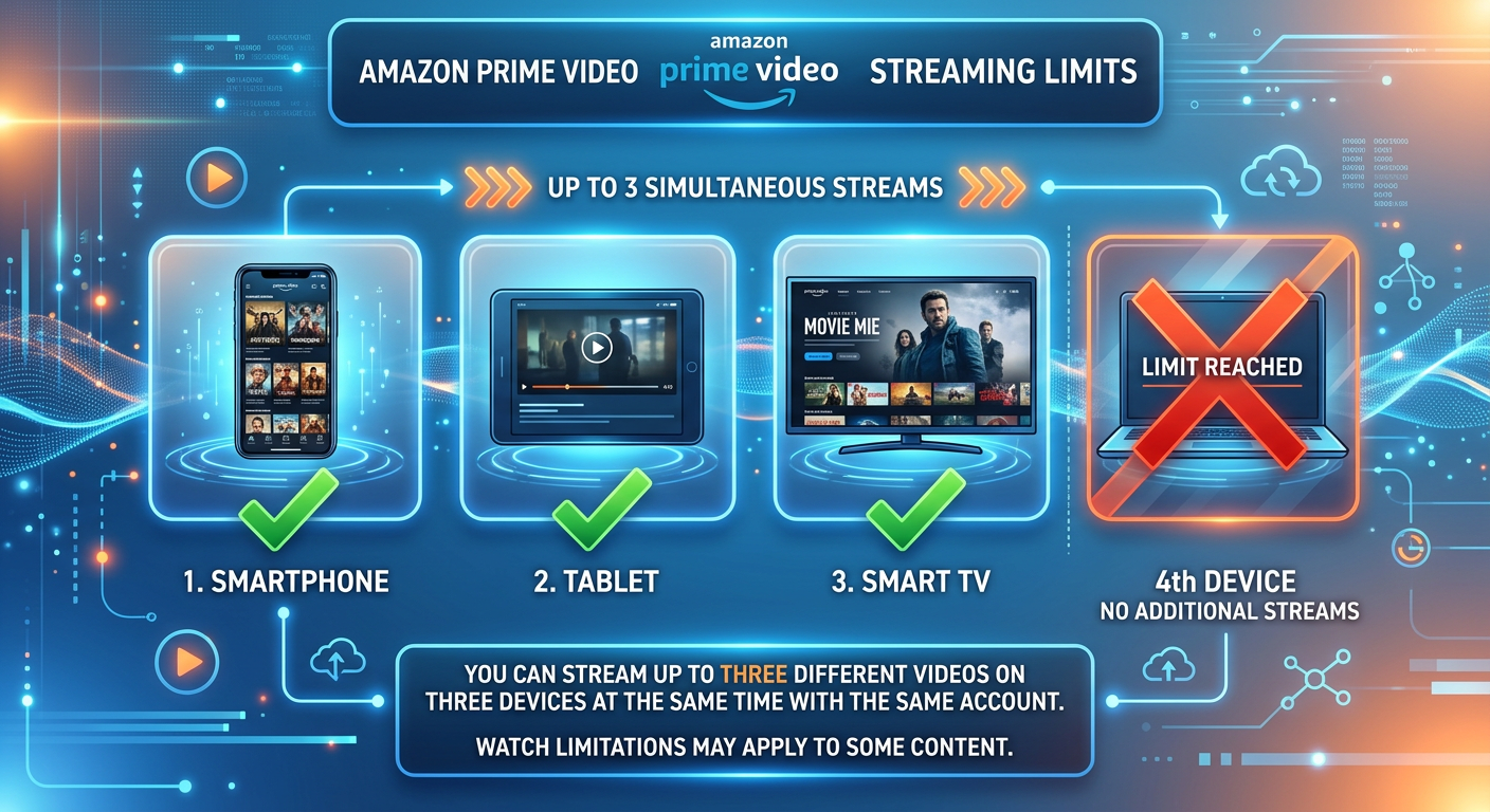 Infographic explaining amazon prime how many devices can stream with visual limit