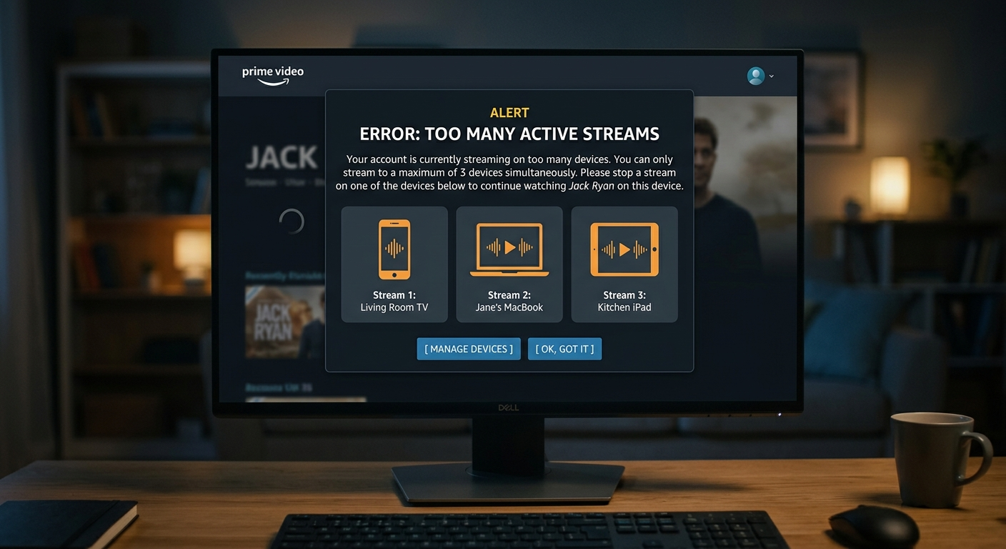 Prime Video error showing can two people watch Prime Video at the same time limit exceeded