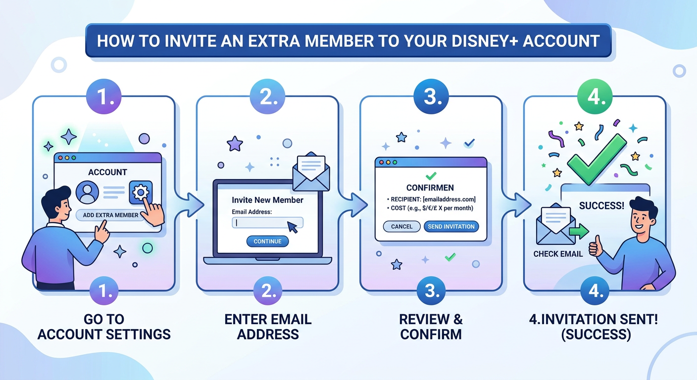 Step-by-step guide showing how to Disney Plus invite an extra member