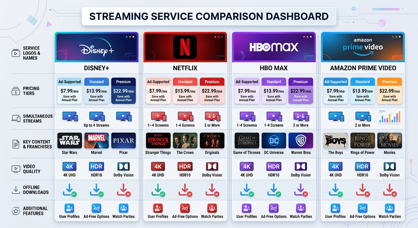 Family subscription boxes comparison streaming services features pricing chart