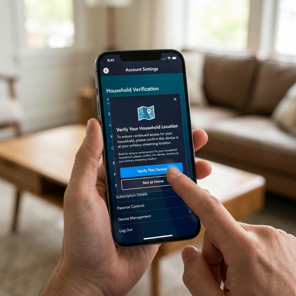 Disney Plus household update limit verification screen on smartphone app
