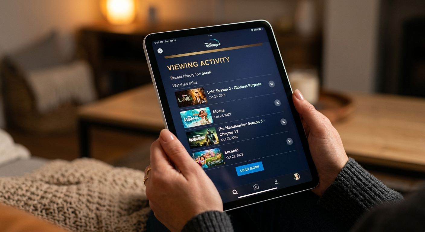 Clear Disney Plus watch history settings on tablet device