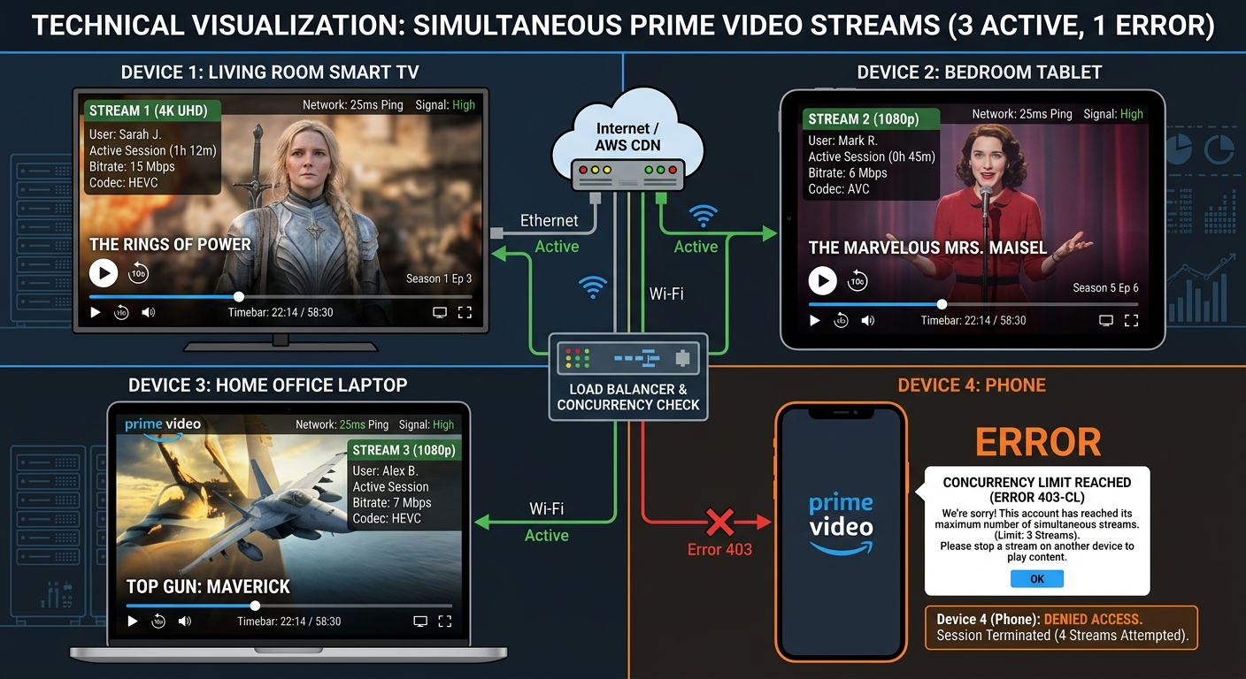 amazon prime three simultaneous stream limit demonstration with error message