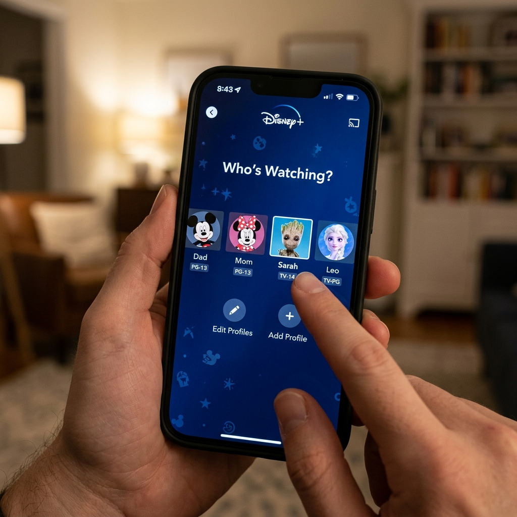Disney household profile management screen showing how to get around sharing restrictions