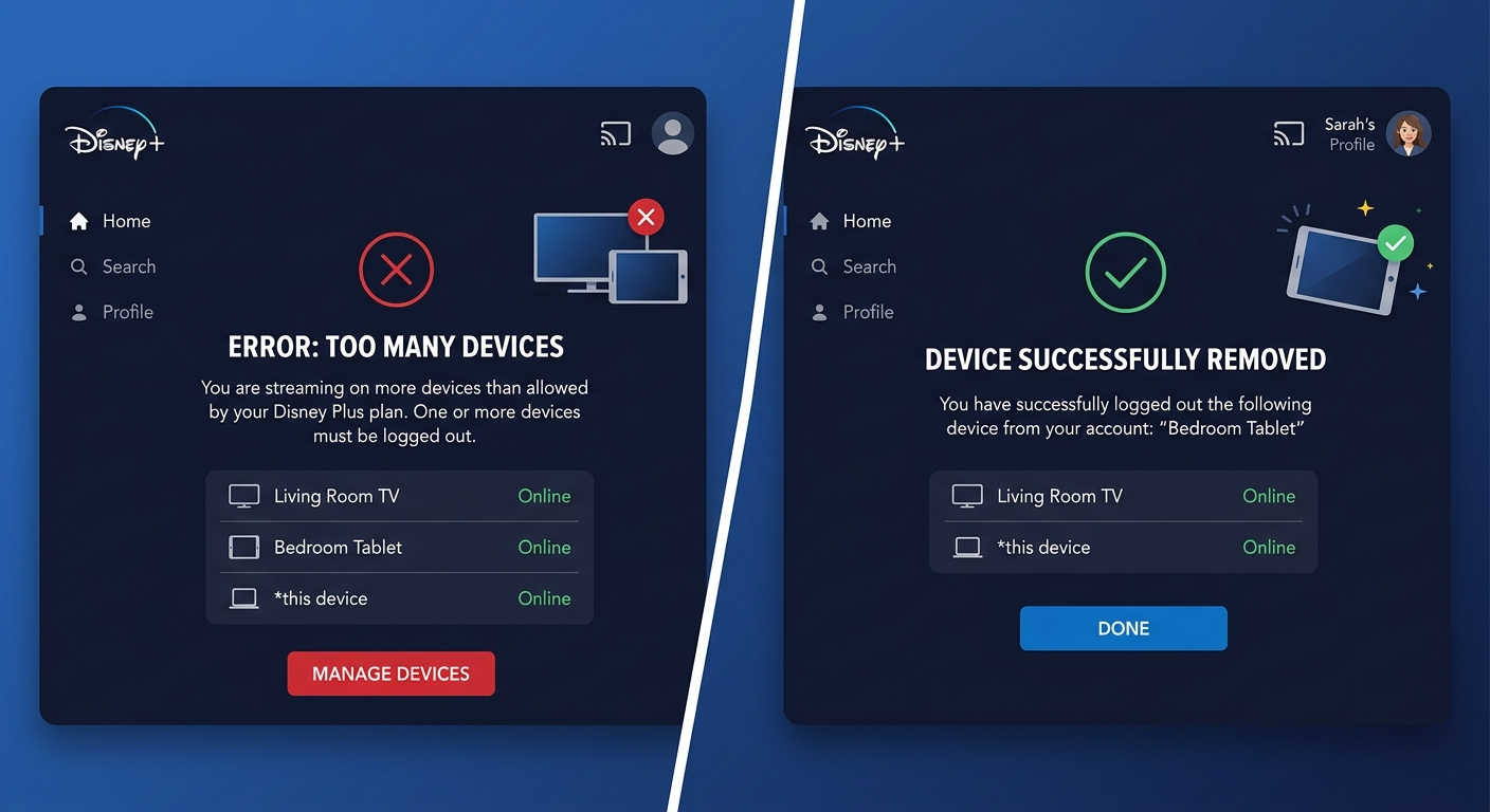 Disney Plus sign out of devices error messages and success confirmations