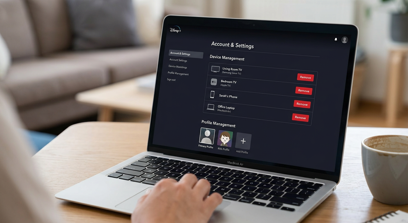 Disney plus number of devices management screen showing authorized device list