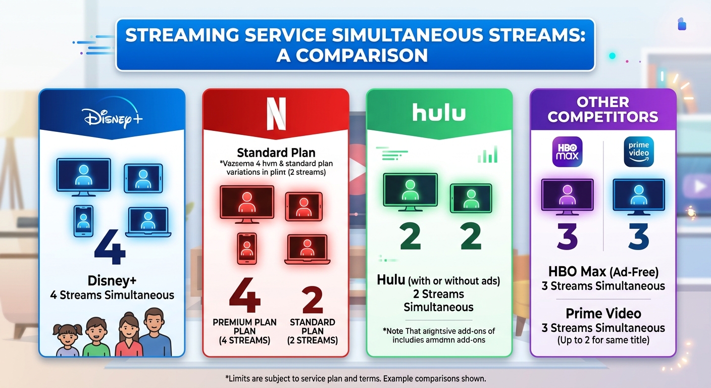 Disney plus number of devices comparison chart versus Netflix Hulu streaming competitors