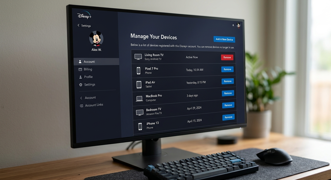 Device management settings showing how many devices can be logged into Disney Plus accounts