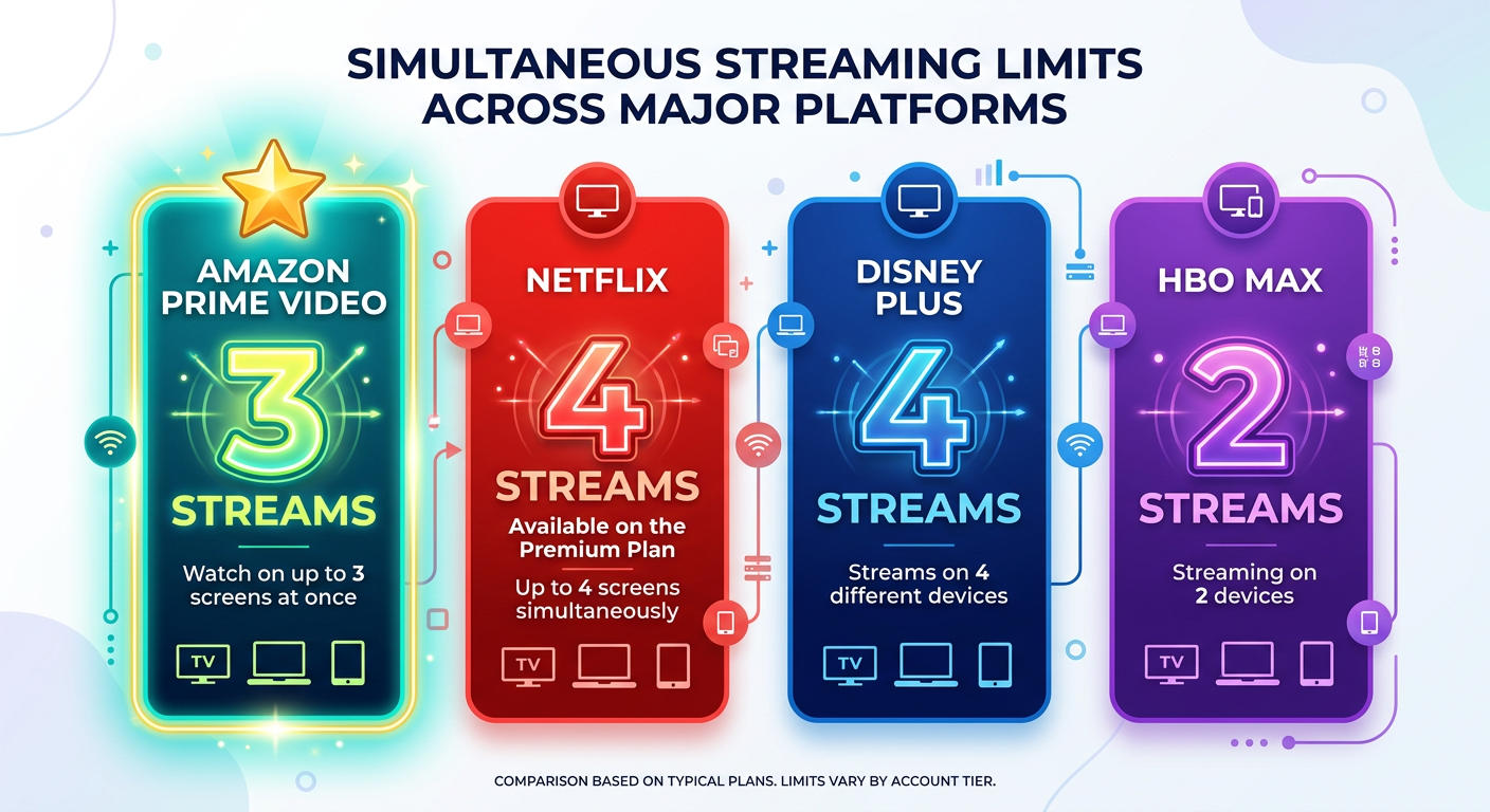streaming service comparison chart showing how many devices can watch amazon prime versus competitors
