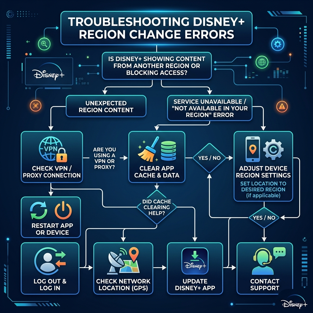 Troubleshooting guide for how to change region on Disney Plus errors