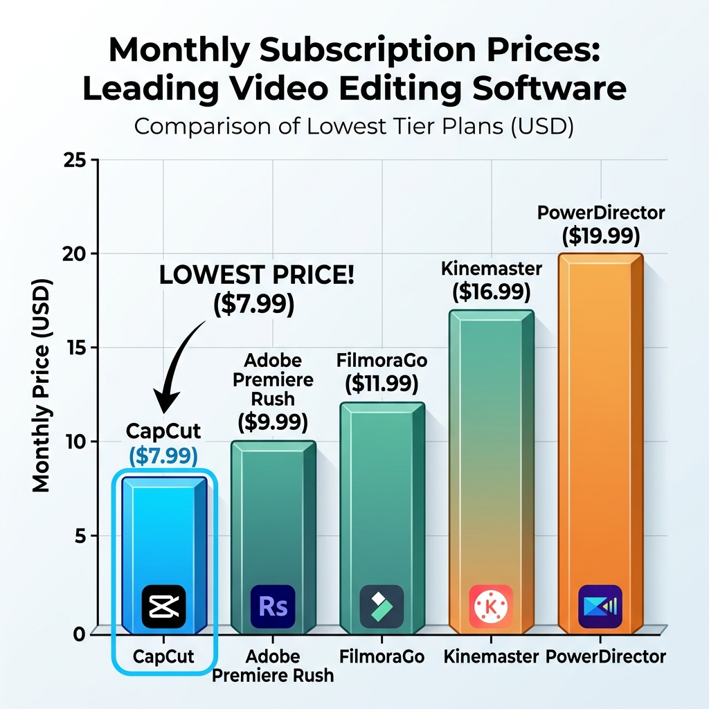 Competitive pricing comparison showing CapCut cheap subscription advantage over alternatives