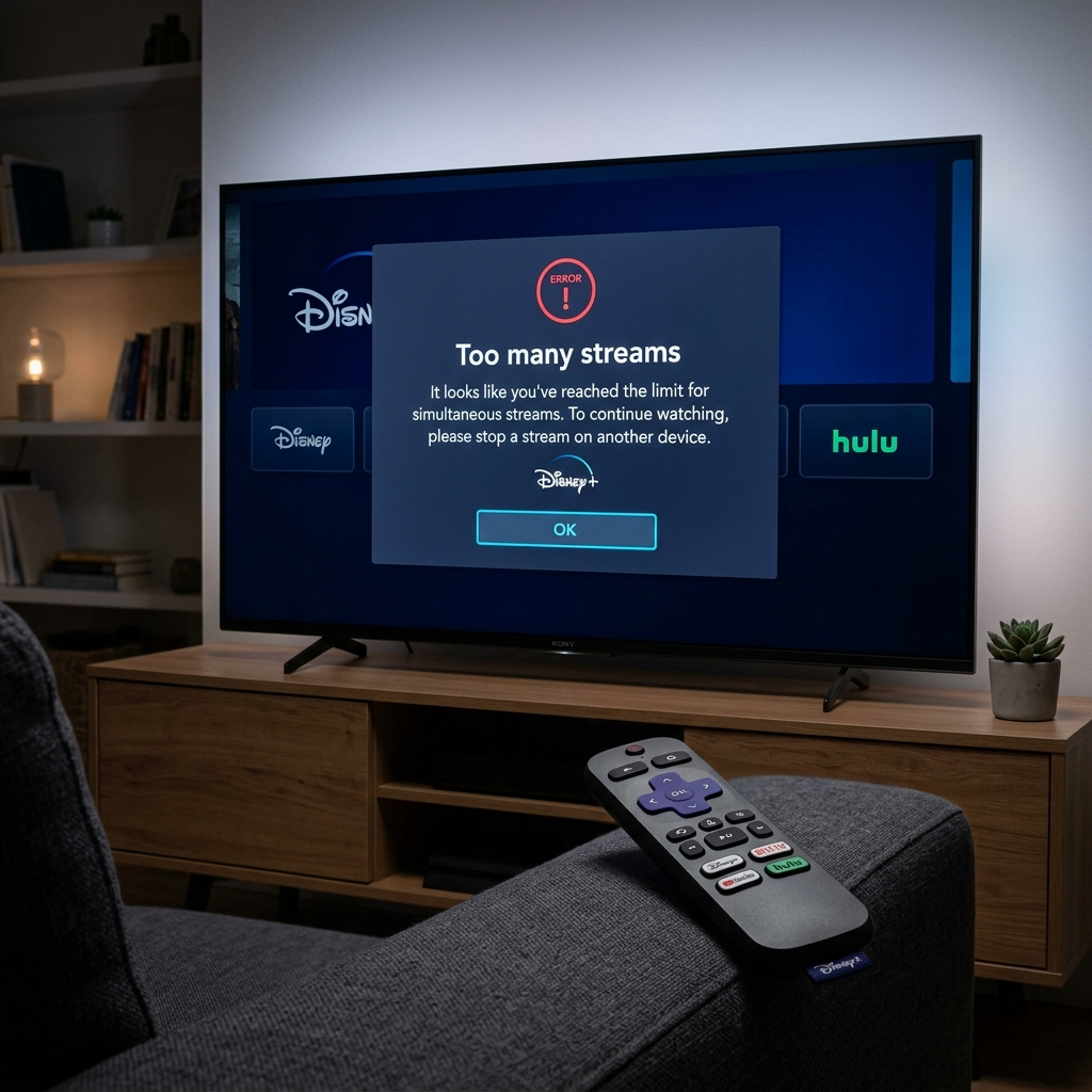Disney Plus error screen showing too many devices streaming simultaneously