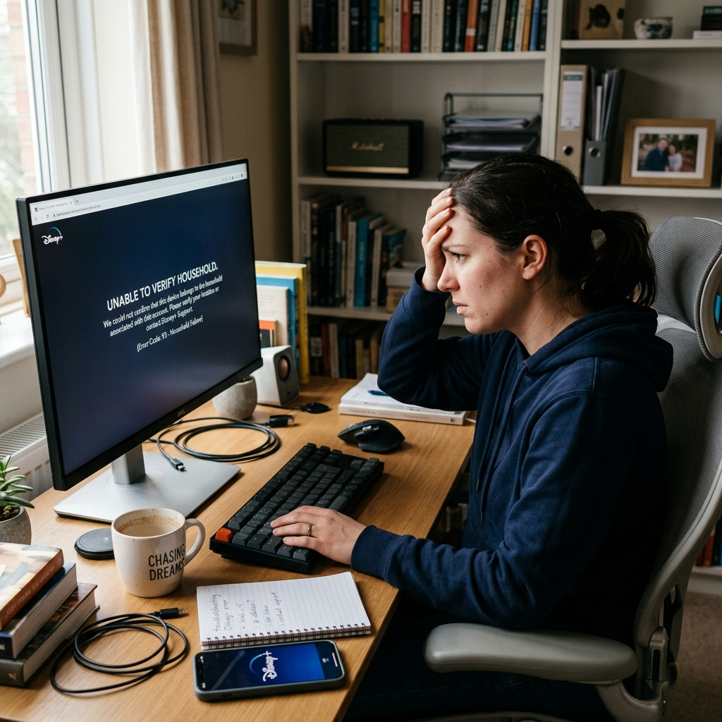 Disney Plus household verification error message requiring troubleshooting and update