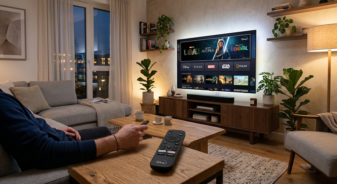 Disney Plus smart TV interface showing streaming content and viewing options