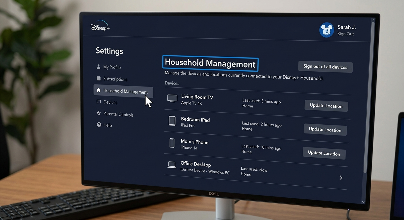 Disney Plus household update limit management dashboard on computer screen