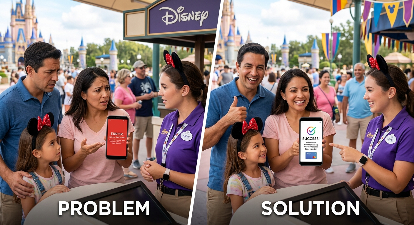 Troubleshooting guide for how to share Disney tickets with family