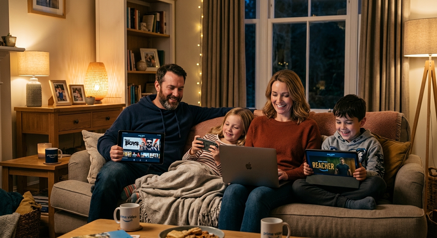 Family demonstrating can two people watch Prime Video at the same time household sharing