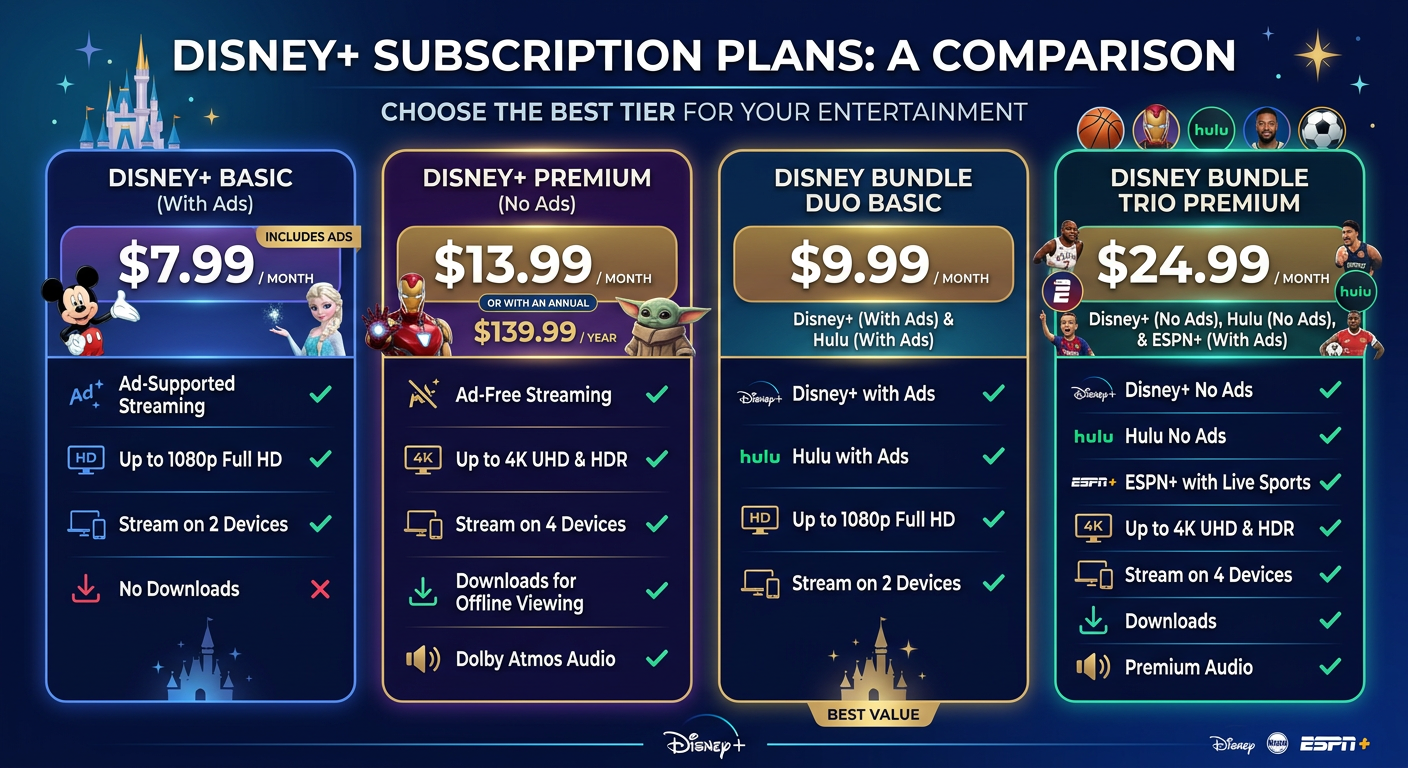Disney Plus sharing password subscription plans and pricing comparison